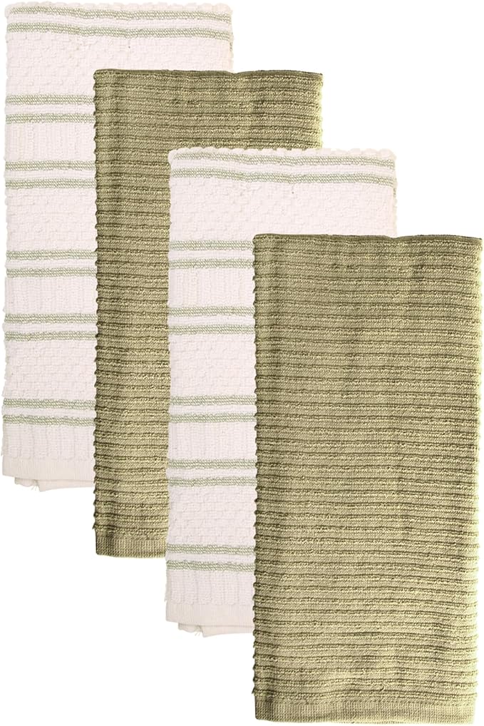 MosJos Kitchen Towels, Cotton Hand Towels, Sage Green and Cream Ribbed - Image 8