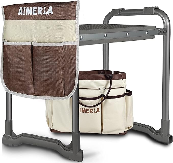 Aimerla Foldable Garden Kneeler Seat Heavy Duty [Upgraded Widened Thick Kneeling Pad] Garden Stool with Large Garden Tool Bags with Pockets - Portable Garden Bench Gardening Gifts for Parents by Aimerla
