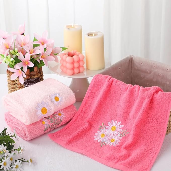 Daisy Floral Hand Towels Farmhouse Pink Daisy Bathroom Decor 14x29 Inch - Image 3