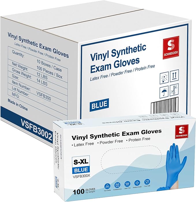 Schneider Vinyl Synthetic Exam Gloves, 4 Mil, Latex Free Disposable Gloves by Schneider