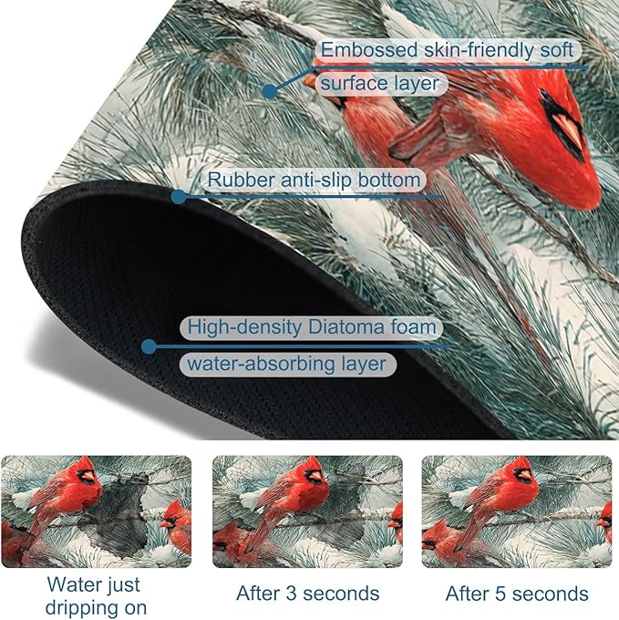 Winter Sink Faucet Absorbing Mat Cardinal Christmas Super Absorbent Fast Drying - Image 3