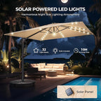 HOMSHADE 10 ft Square Cantilever Patio Umbrella with Base Included, Solar Lights Large Umbrella Outdoor Patio with 360°Rotation&Tilting, LED Lighted Offset Umbrellas w/Stand for Pool Deck - Image 2