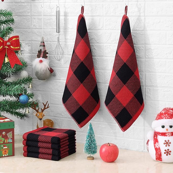 Homaxy 100% Cotton Waffle Weave Check Plaid Dish Cloths, 12 x 12 Inches - Image 4