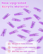 60PCS Purple Clothes Pins for Baby Shower Games Girl, Transparent Acrylic - Image 2