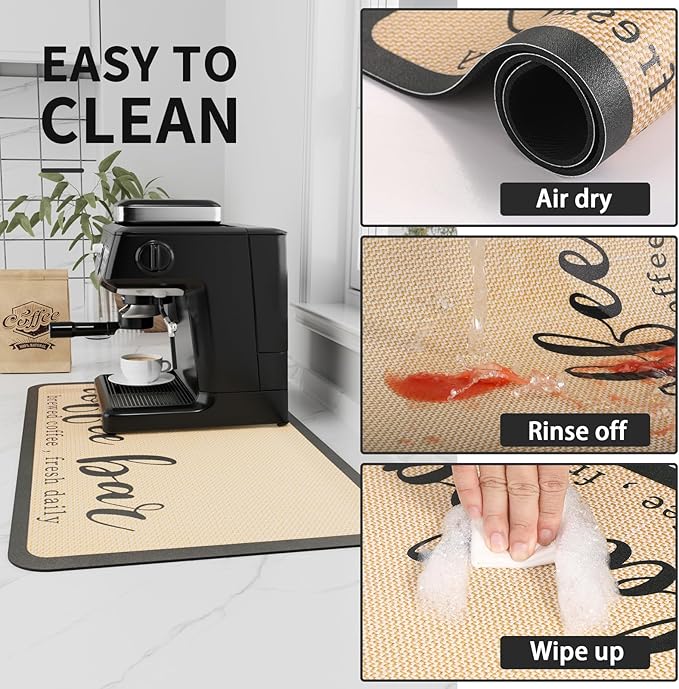 Coffee Mat - Absorbent Hide Stain Rubber Backed Dish Drying Mat - Image 4