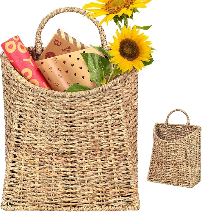 Woven Hanging Seagrass Baskets, Hanging Wall Wicker Basket, Handmade Organizer by SIEUSALEVN