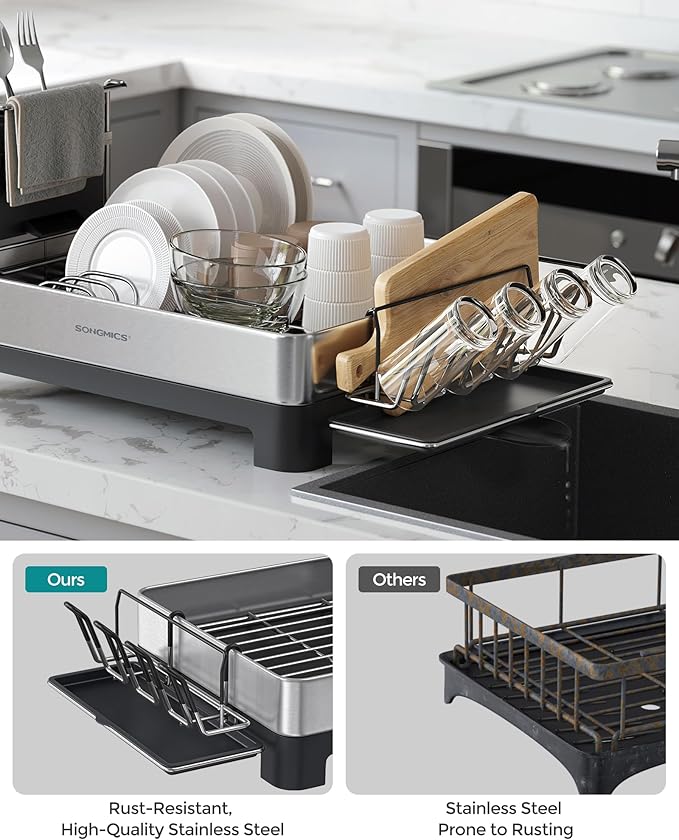 SONGMICS Dish Drying Rack, Premium Stainless Steel Dish Rack - Image 3