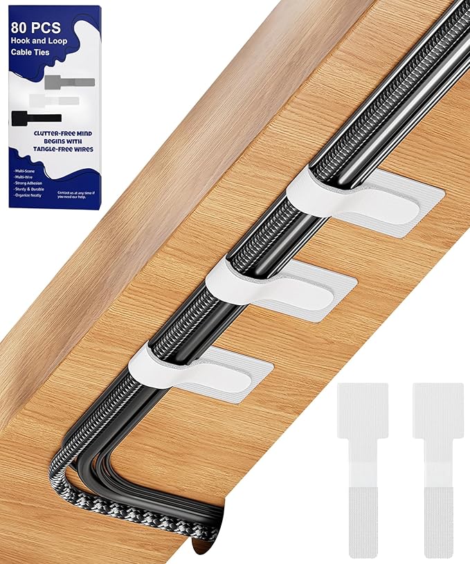 80PCS Hook and Loop Cable Ties, Hook and Loop Cable Straps, Under Desk Cable by BTPIEL