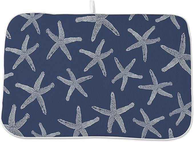Navy Blue Starfish Coastal Dish Drying Mats 18x24 Inch Coastal Nautical Summer by GOLIANDA