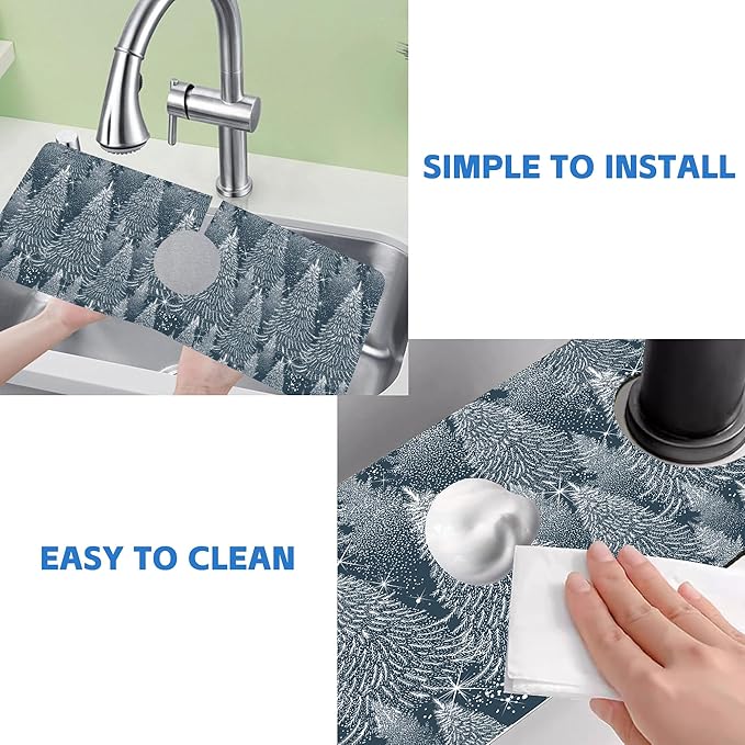 Christmas Forest Sink Faucet Absorbing Mat Pine Spruce Sink Splash Guard Faucet - Image 5