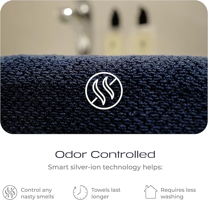 Luxury Silver-Infused Navy Blue Washcloths 4-Pack Set, 12.9"x12.9" - Image 2