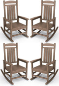 KINGYES HDPE Outdoor Rocking Chair Set of 4, All-Weather Poly Patio Rocking Chairs with 330lbs Support for Adults, Brown by KINGYES