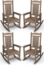 KINGYES HDPE Outdoor Rocking Chair Set of 4, All-Weather Poly Patio Rocking Chairs with 330lbs Support for Adults, Brown by KINGYES