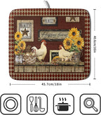 Vintage Rooster Dish Drying Mat 16x18 Inch Farmhouse Chicken Dish Drainer Pad - Image 2