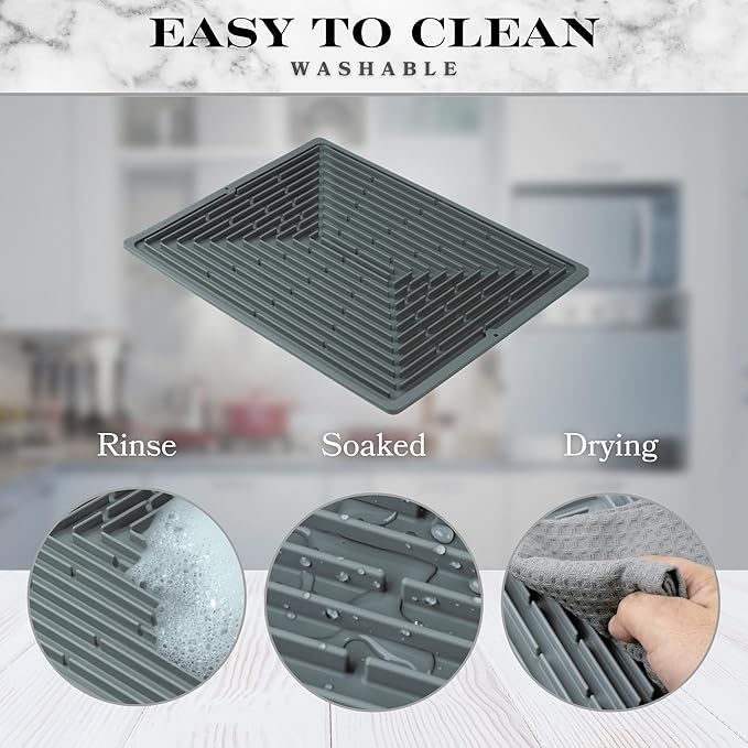 Extra Thick Silicone Dish Drying Mat 16"x12", grooves deeper – Quick Dry - Image 6
