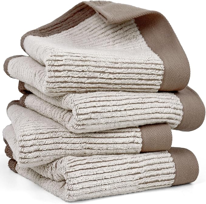 Cleanbear Hand Towels for Bathroom Set of 4, Jacquard Weaved Cotton Face Towels by Cleanbear