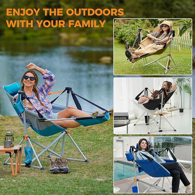 KingCamp Hammock Chair with Footrest – Heavy Duty Swinging Rocking Camping Chairs for Adults up to 400lbs, Folding Portable Oversized Rocker with Cup Holder & Pillow for Outdoor Beach Lawn RV Sports - Image 3