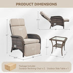 3 Pieces Zero Gravity Wicker Patio Recliner Chairs Set of 2 - Wicker Outdoor Lounge Chair with Side Table, Adjustable Backrest & Footrest, High Back Outdoor Recliner Chair for Pool Deck Beige - Image 2