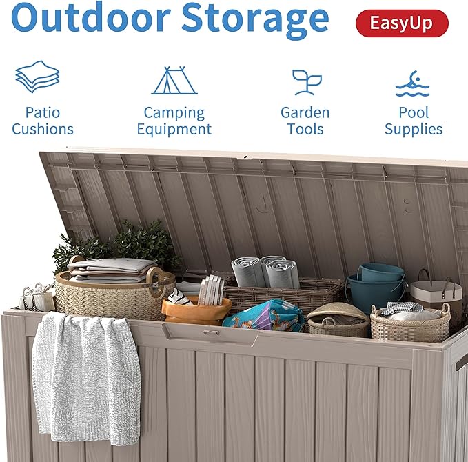 EasyUp 85 Gallon Outdoor Storage Box, Resin Waterproof UV-Resistant Deck Box, Reinforced Stability for Patio, Garden, and Poolside, Striped Gray - Image 4