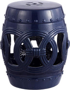 JONATHAN Y TBL1022B Lucky Coins 16" Chinese Ceramic Drum Indoor/Outdoor Garden Stool Bohemian, Coastal, Classic, Cottage, French Country, Traditional, Side Table, Plant Stand, Spill-Proof, Navy by JONATHANY