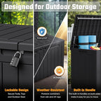 Greesum 110 Gallon Outdoor Storage Box with Lockable Lid, All-Weather Solution for Patio Furniture, Pool Supplies & Garden Tools, Waterproof, UV-Resistant Large Deck Box, Black - Image 2