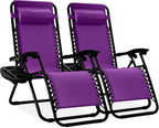 Best Choice Products Set of 2 Adjustable Steel Mesh Zero Gravity Lounge Chair Recliners w/Pillows and Cup Holder Trays - Amethyst Purple by BestChoiceProducts