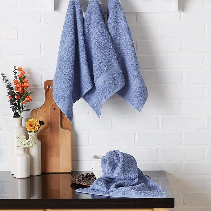 DII Basic Terry Collection Waffle Dishtowel Set, Solid Stonewash Blue, 4 Piece - Image 4