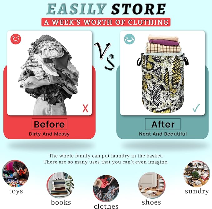 Retro Snake Texture Laundry Hamper Animal Snake Colorful Laundry Basket - Image 3
