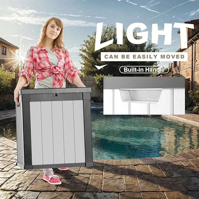 DRATO 51 Gallon Deck Boxes Resin Outdoor Storage Box UV Resistant Outside Deck Box with Lockable Lid for Patio Furniture（Black and White，51 Gallon） - Image 6