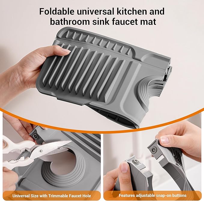 Faucet Mat for Kitchen Sink, Snap-On Design & 7°slope Fast Drain, Folding Sink - Image 6
