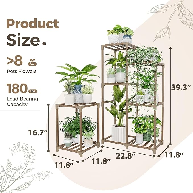 Bamworld Plant Stand Indoor Corner Plant Shelf Wood Plant Holder for Multiple Plants Tall Flower Stands Plants Table Rack Garden Patio Lawn Window 03H, Brown - Image 6