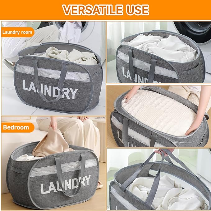 Foldable Laundry Basket with Lid, Oxford Cloth Reinforced Steel Ring - Image 7