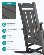 SERWALL Outdoor Rocking Chair Gray Set of 8, All Weather Patio Rocking Chair, HDPE Poly Rocking Chair for Adults, Heavy Duty Front Porch Rocker - Image 6