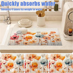 Poppy Dish Drying Mat for Kitchen Counter Wild Flower Drying Pad Absorbent - Image 4