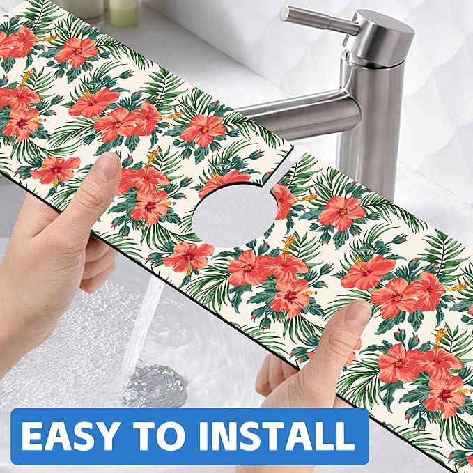 Tropical Leaves and Red Floral Kitchen Sink Splash Guard Mat Absorbent Fast - Image 6