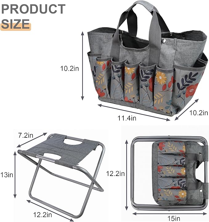 MDSTOP Folding Gardening Stool with Detachable Storage Tote Bag, Gardening Tools Set Organizer for Fishing Outdoor Sports Hiking Camping Garden, Gardening Gifts for Mom/Dad, Without Tools (Aluminum) - Image 3