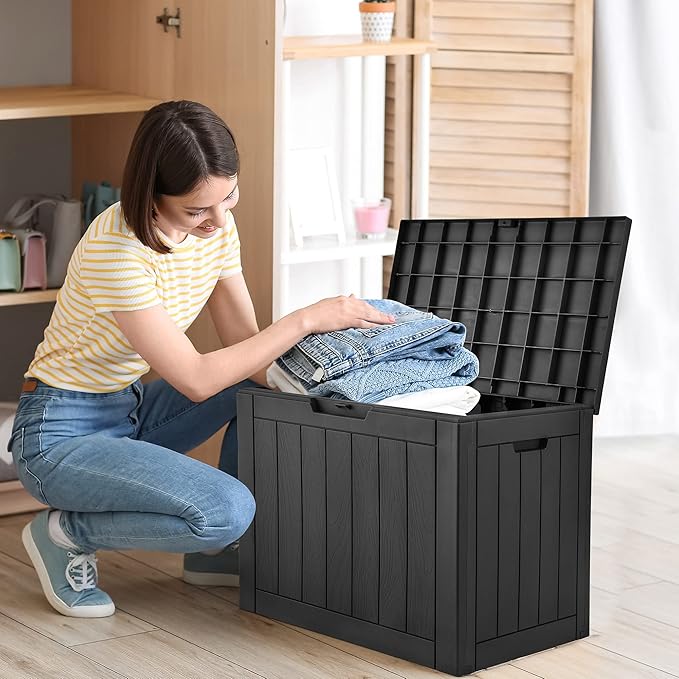YITAHOME 30 Gallon Deck Box Outdoor Storage Box, Waterproof Resin Package Delivery and Storage Box with Lockable Lid for Patio Furniture Cushions, Pool Accessories, Garden Tools, Black - Image 6