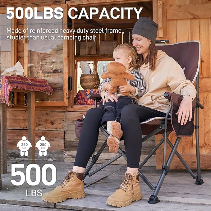 EVER ADVANCED Oversized Folding Camping Chair, for Adults Heavy Duty Lawn Chair with Side Pockets, Portable Collapsible Quad Chair for Outside, Support Up to 500lbs, Red 2Pack - Image 3