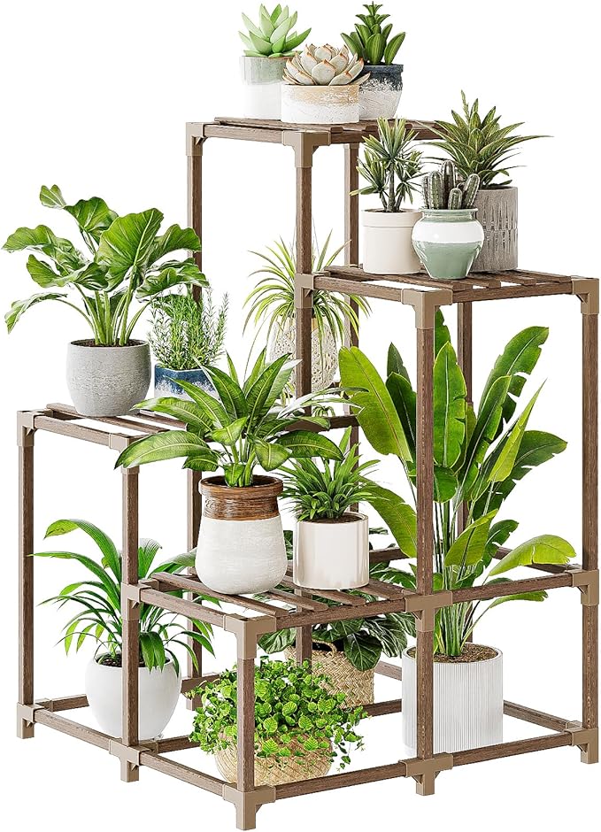 Bamworld Corner Plant Stand Indoor Outdoor Plant Shelf Small Plant Table for Multiple Plants Wooden Plant Holder for Garden Patio Lawn Window Plants Gift,Brown - Image 6