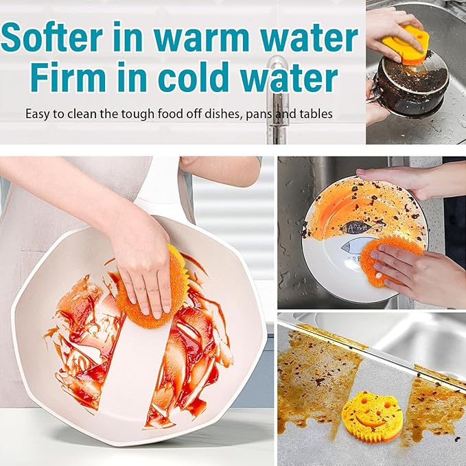 SmilePowo 5 Pack Scrub Sponge, Dual-Sided Temperature Controlled Kitchen Sponge - Image 2