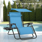Best Choice Products 30” Wide Folding Zero Gravity Outdoor Recliner Patio Lounge Chair w/Adjustable Canopy Shade, Headrest, Side Accessory Tray - Light Blue - Image 3