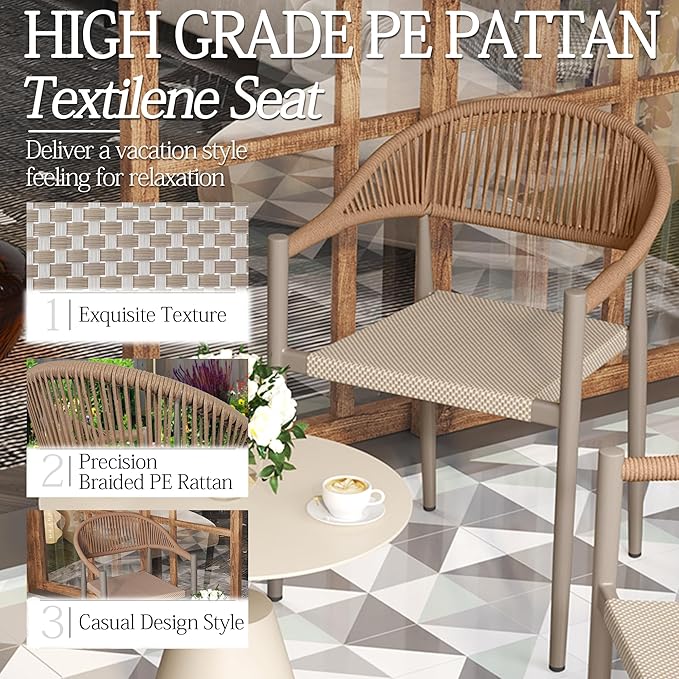 TWT Patio Dining Chairs Outdoor Stackable Dining Chairs for All Weather, Breathable Textilene Garden Outdoor Furniture for Backyard Deck (Brown, Set of 4) - Image 4