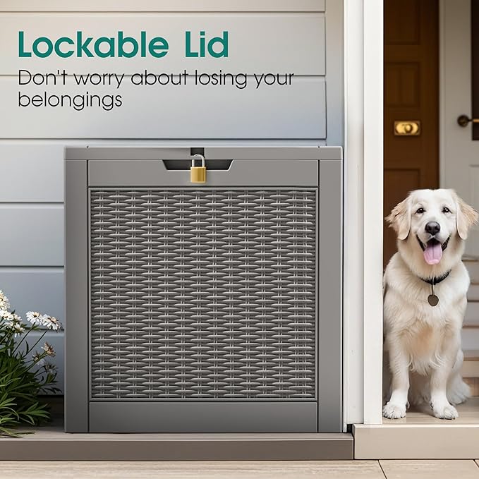 Outdoor Storage Box, Resin Deck Boxes Indoor and outdoor, Waterproof Storage Box Lockable Lid (Grey, 35 Gallon) - Image 7