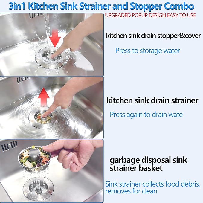 3-in-1 Kitchen Sink Drain Strainer Stopper, Upgraded Stainless Steel Sink Plug - Image 4