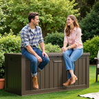 Flamaker Resin Deck Box 250 Gallon, Waterproof Imitation-Wood Lockable Storage Box with Separator Plate Outdoor Indoor, Garden, Patio Furniture for Tools&Pool Accessories (Deep Brown) - Image 3