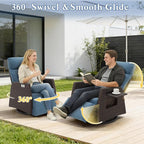 Adjustable Outdoor Recliner Chair with Independent Backrest & Footrest, Patio Swivel Recliner Chair, Wicker Reclining Patio Chair w/Flip-Up Table, 155° Lay Flat Chaise Lounge, Blue, 2PCS - Image 3