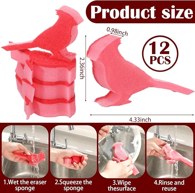 Tioncy 12 Pack Christmas Red Bird Kitchen Sponges Red Cardinal Bulk Dual Sided - Image 2