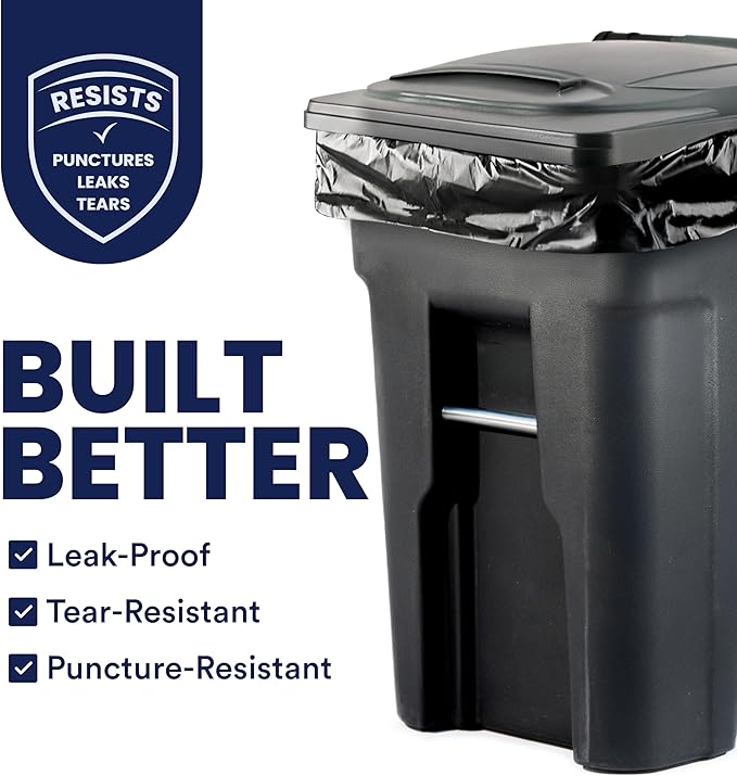Plasticplace 95-96 Gallon Garbage Can Liners │ 1.5 Mil │ Black Heavy Duty Trash - Image 2