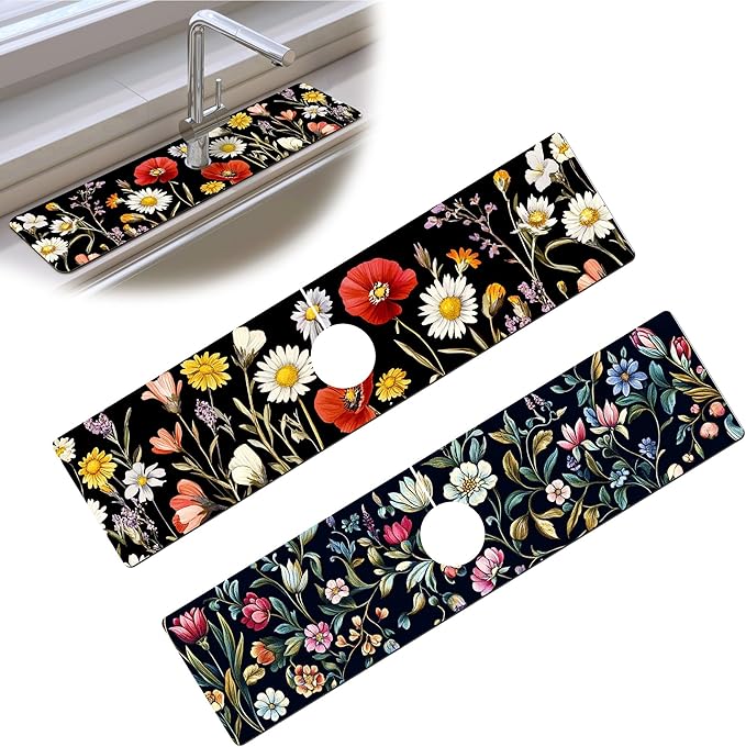 Bimkole 2 PCS Faucet Absorbent Mat, Kitchen Faucet Sink Splash Guard Wraparound by Bimkole