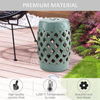 Outsunny 13" x 18" Ceramic Garden Stool with Woven Lattice Design & Glazed Strong Materials Decorative Outdoor Stool, Antique Blue - Image 4